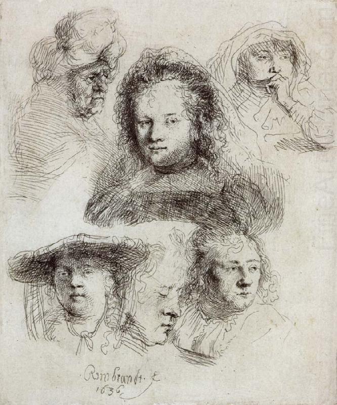 Studies of the Head of Saskia and Others, REMBRANDT Harmenszoon van Rijn